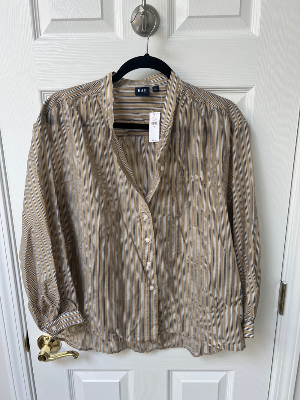 GAP women’s  Tan Stripe Button-Up Shirt NWT